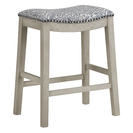 Picture of Office Star Saddle Stools, Damask Navy/Whitewash, Pack Of 2 Stools