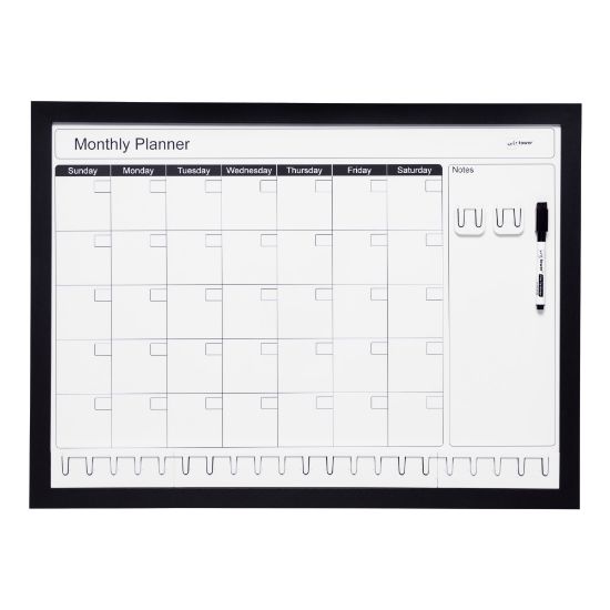 Picture of Note Tower Combo Rail Magnetic Dry-Erase Calendar Whiteboard, 17in x 23in, Wood Frame With Black Finish