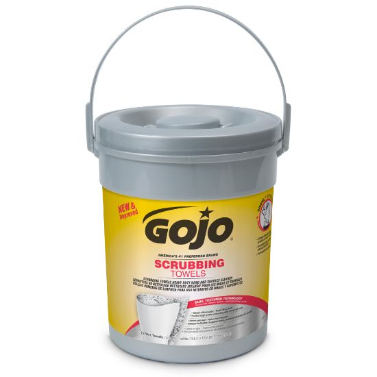 Picture of GOJO Scrubbing Towels, Fresh Citrus Scent, 10 1/2in x 12in, White, Canister Of 72 Wipes