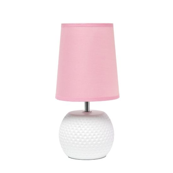 Picture of Simple Designs Studded Texture Ceramic Table Lamp, 11-3/8inH, Pink Shade/White Base