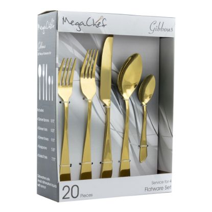 Picture of MegaChef Gibbous Stainless-Steel 20-Piece Flatware Utensil Set, Gold