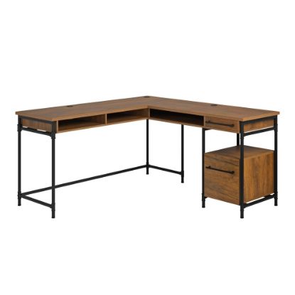 Picture of Sauder Iron City 60inW L-Shaped Computer Desk, Checked Oak/Black