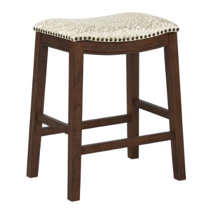 Picture of Office Star Saddle Stools, Damask Taupe/Dark Walnut, Pack Of 2 Stools