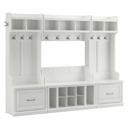 Picture of Bush Furniture Woodland Full Entryway Storage Set With Coat Rack And Shoe Bench With Drawers, White Ash, Standard Delivery