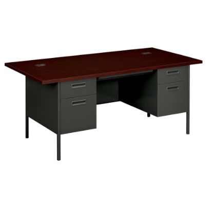 Picture of HON Metro Classic 72inW Double-Pedestal Computer Desk, Mahogany/Charcoal