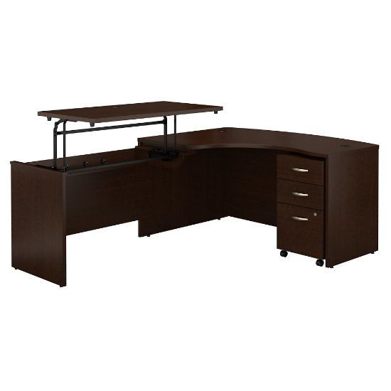 Picture of Bush Business Furniture Components 60inW Left Hand 3 Position Sit to Stand L Shaped Desk with Mobile File Cabinet, Mocha Cherry, Standard Delivery