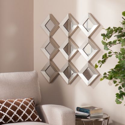 Picture of SEI Furniture Masada Mirrored Squares Wall Sculpture, 29 1/2inH x 29 1/2inW x 1 3/4inD, Antiqued Silver