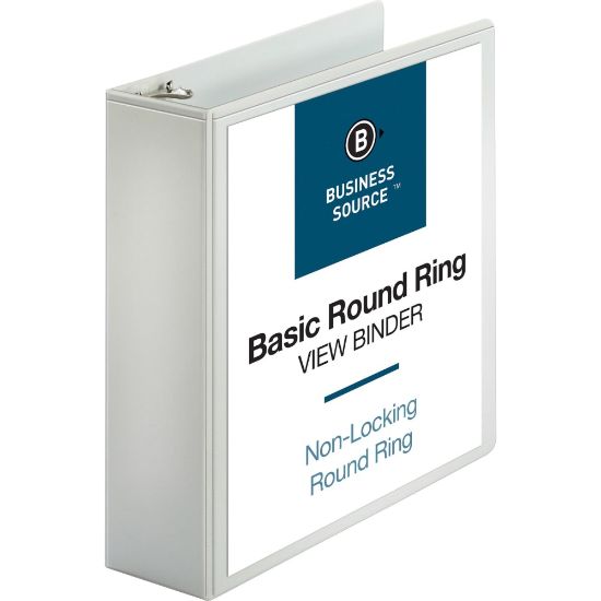 Picture of Business Source View 3-Ring Binder, 3in Round Rings, White