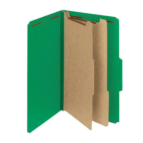 Picture of Smead Pressboard Classification Folders With SafeSHIELD Coated Fasteners, Legal Size, 100% Recycled, Green, Box Of 10