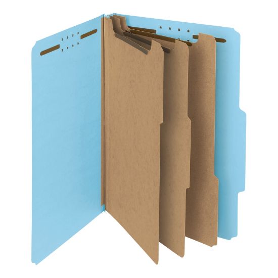 Picture of Smead Pressboard Classification Folders, 3 Dividers, Legal Size, 100% Recycled, Blue, Box Of 10