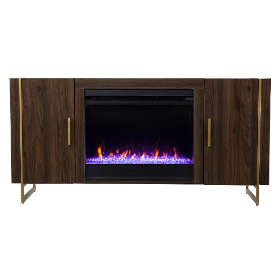 Picture of SEI Furniture Dashton Color-Changing Fireplace, 27inH x 55inW x 16-1/2inD, Brown/Gold