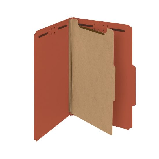 Picture of Smead Pressboard Classification Folders, 1 Divider, Legal Size, 100% Recycled, Red, Box Of 10