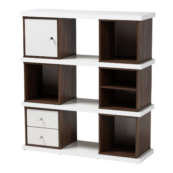 Picture of Baxton Studio 40inH Modern 2-Tone 2-Drawer Bookcase, White/Walnut