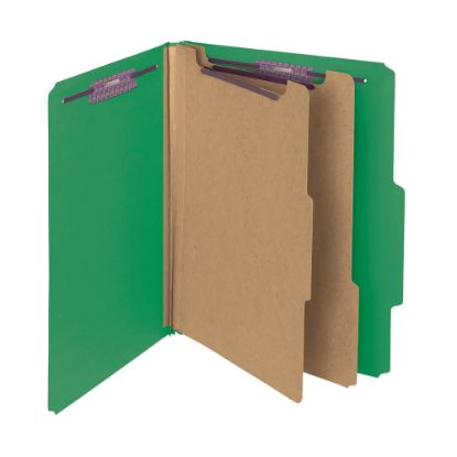 Picture of Smead Pressboard Classification Folders With SafeSHIELD Coated Fasteners, Letter Size, 100% Recycled, Green, Box Of 10