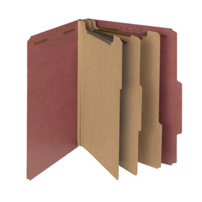 Picture of Smead Pressboard Classification Folders, 3 Dividers, Letter Size, 100% Recycled, Red, Box Of 10