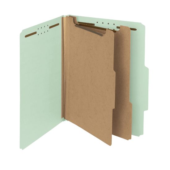 Picture of Smead Pressboard Classification Folders, 2 Dividers, Letter Size, 100% Recycled, Gray/Green, Box Of 10