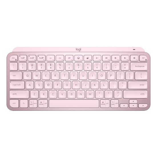 Picture of Logitech MX Keys Mini Minimalist Wireless Illuminated Keyboard, Compact, Bluetooth, USB-C - Rose - Wireless Connectivity - Bluetooth - 32.81 ft - USB Interface Emoji, Dictation, Mute Hot Key(s) - ChromeOS - Desktop Computer, Notebook - PC, Mac