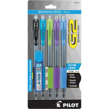 Picture of Pilot G-2 Mechanical Pencil, 0.7mm, #2 Lead, Assorted Barrel Colors, Pack Of 5