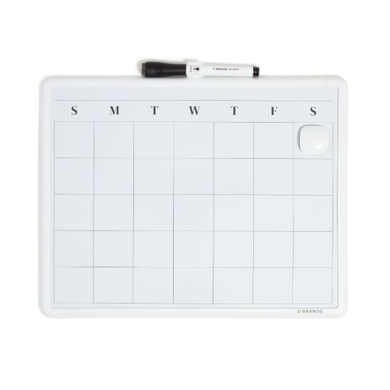 Picture of U Brands Magnetic Dry-Erase Monthly Calendar Board, 14in X 11in, White Plastic Frame (260U00-04)