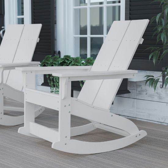 Picture of Flash Furniture Finn Modern Commercial Grade All-Weather 2-Slat Poly Resin Wood Rocking Adirondack Chair, White