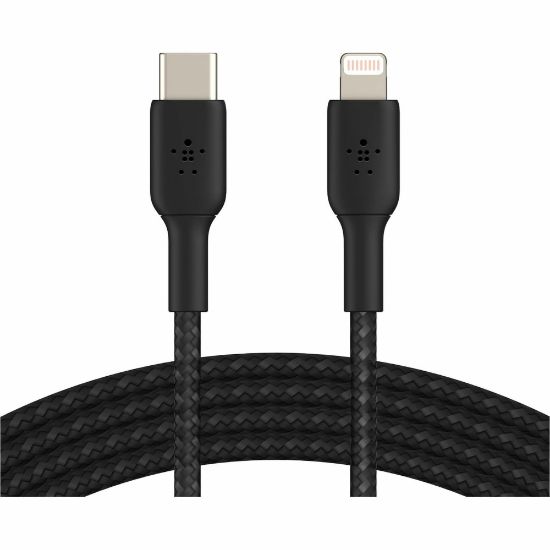 Picture of Belkin 30W USB-C to Lightning Cable - Nylon, Braided - M/M - 2m/6.6ft - Black - 6.56 ft Lightning/USB-C Data Transfer Cable - First End: Lightning - Second End: USB Type C - MFI - Black