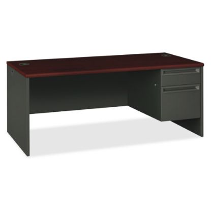 Picture of HON 38000 72inW Right-Pedestal Computer Desk, Mahogany/Charcoal