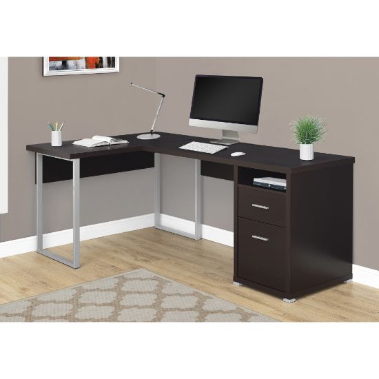 Picture of Monarch Specialties 79inW L-Shaped Corner Desk With 2 Drawers, Cappuccino