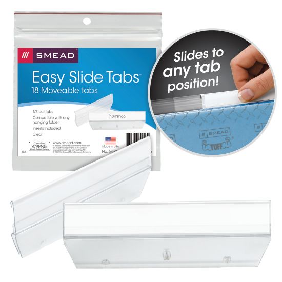 Picture of Smead Easy Slide Tabs, 3 1/2in x 1/2in, Clear, Pack Of 18