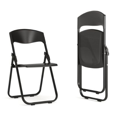 Picture of Flash Furniture HERCULES 500-lb Capacity Heavy-Duty Plastic Folding Chairs With Ganging Brackets, Black, Set Of 2 Chairs