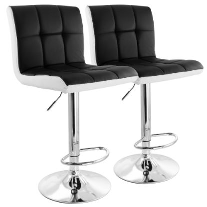 Picture of Elama Faux Leather Tufted Bar Stools, Black/White/Chrome, Set Of 2 Stools