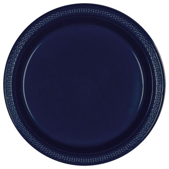 Picture of Amscan Round Plastic Plates, 7in, True Navy, Pack Of 100 Plates