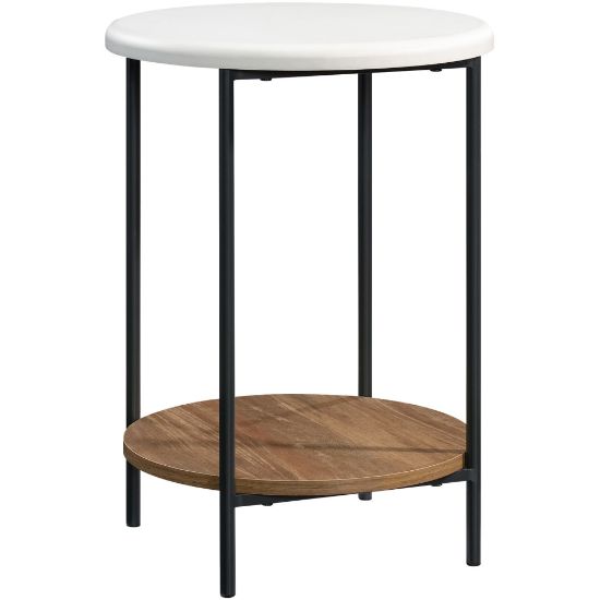 Picture of Sauder Tremont Row Round Side Table With Shelf, 22inH x 16-1/2inW x 16-1/2inD, Sindoori Mango/White/Black