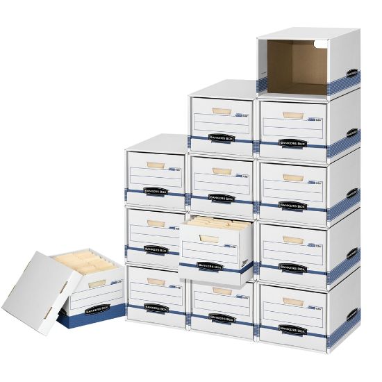 Picture of Bankers Box File/Cube Storage Box Shells, Letter/Legal, 15in x 12in x 10in, 60% Recycled, White/Blue, Pack Of 6