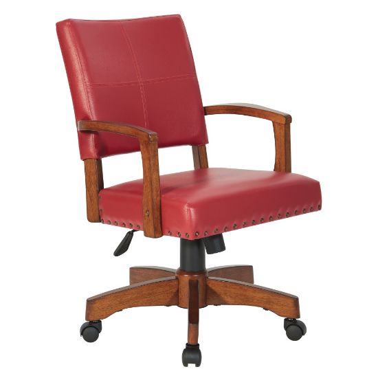 Picture of Office Star Deluxe Ergonomic Wood Mid-Back Bankers Chair, Red