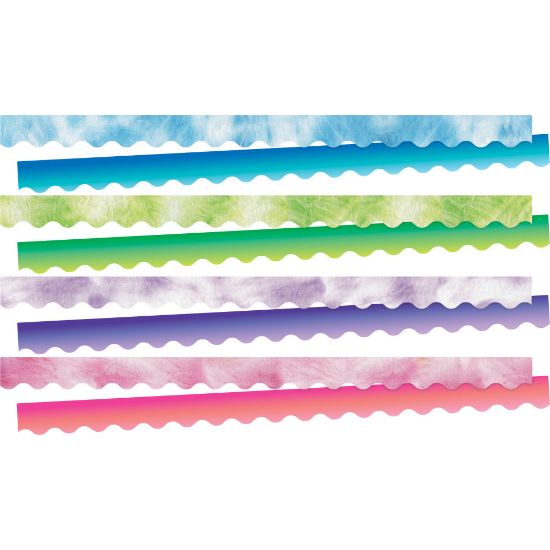 Picture of Barker Creek Double-Sided Scalloped-Edge Border Strips, Blue/Lime/Purple/Pink Tie-Dye/Ombre, 2-1/4in x 36in, Set Of 52 Strips