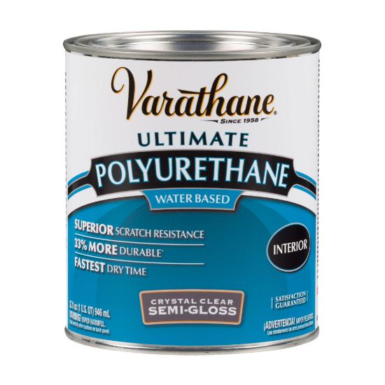 Picture of Varathane Ultimate Water-Based Polyurethane, 32 Oz, Crystal Clear Semi-Gloss, Pack Of 2 Cans