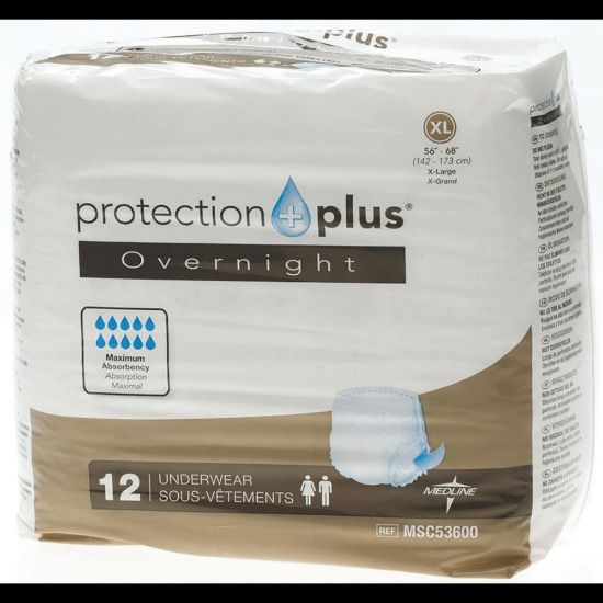 Picture of Protection Plus Overnight Protective Underwear, X-Large, 56 - 68in, White, Bag Of 12, Case Of 4 Bags