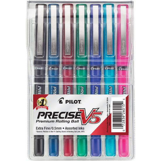 Picture of Pilot Precise V5 Liquid Ink Rollerball Pens, Extra Fine Point, 0.5 mm, Assorted Barrels, Assorted Ink Colors, Pack Of 7