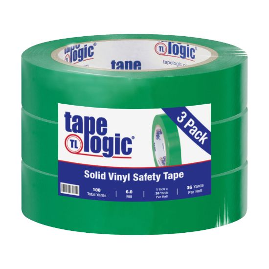 Picture of BOX Packaging Solid Vinyl Safety Tape, 3in Core, 1in x 36 Yd., Green, Case Of 3