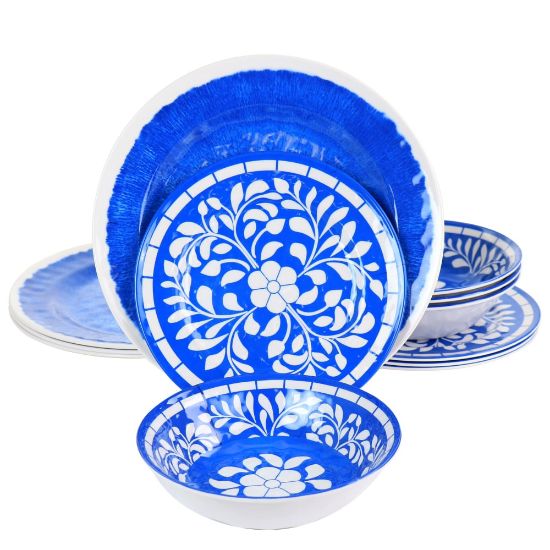 Picture of Elama Nelly 12-Piece Melamine Dinnerware Set, Blue