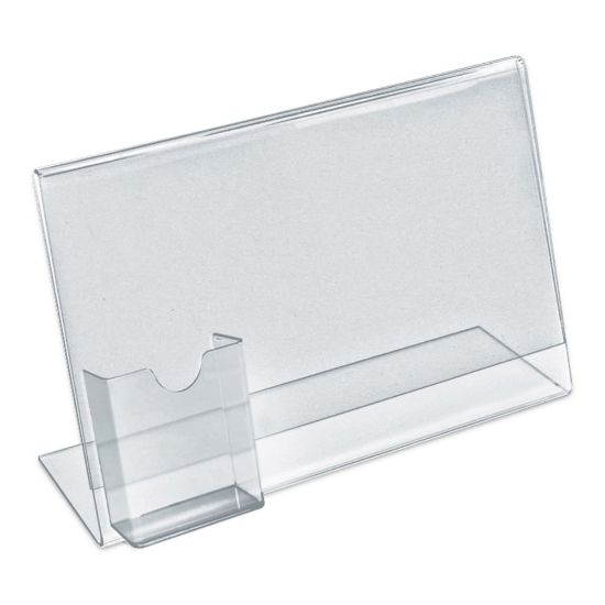 Picture of Azar Displays L-Shaped Acrylic Sign Holders With Attached Tri-Fold Pockets, 8-1/2in x 11in, Clear, Pack Of 10 Holders