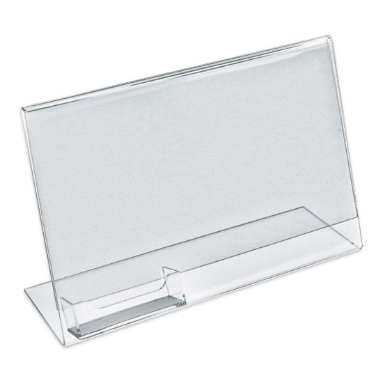 Picture of Azar Displays Acrylic Horizontal L-Shaped Sign Holders With Business Card Pocket, 8-1/2inH x 11inW x 3inD, Clear, Pack Of 10 Holders