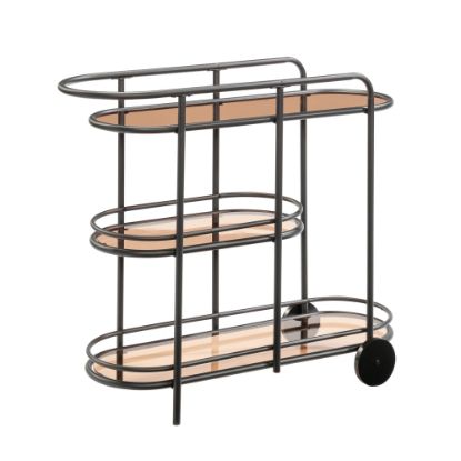 Picture of Sauder Coral Cape Modern 3-Shelf Metal And Glass Bar Cart, 33-1/8inH x 39-1/2inW x 15-1/8inD, Black/Amber