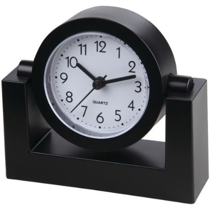 Picture of Timekeeper Desktop Swivel Clock Black Frame w/ White Face, Black - Analog - Quartz - Black/Plastic Case