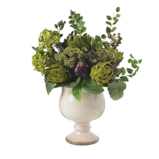 Picture of Nearly Natural 15inH Silk Artichoke And Hydrangea Arrangement With Ceramic Vase