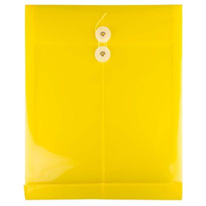 Picture of JAM Paper Open-End Plastic Envelopes, Letter-Size, 9 3/4in x 11 3/4in, Button & String Closure, Yellow, Pack Of 12