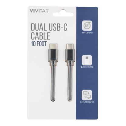 Picture of Vivitar Dual USB-C Charging Cable, 10ft, Black, NIL3010-BLK-STK-24