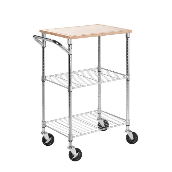 Picture of Honey-Can-Do 2-Shelf Kitchen Cart With Cutting Board, 37 1/2inH x 28 1/2inW x 17 3/4inD, Chrome/Wood