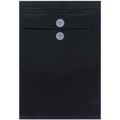 Picture of JAM Paper Open-End Plastic Envelopes, Legal-Size, 9 3/4in x 14 1/2in, Button & String Closure, Black, Pack Of 12