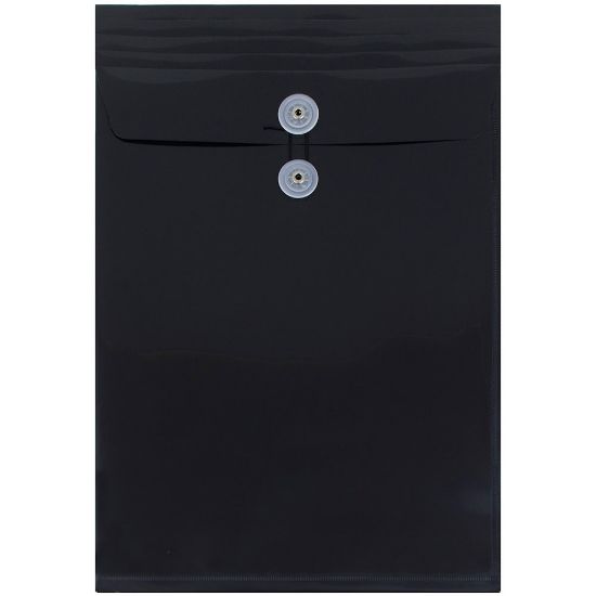 Picture of JAM Paper Open-End Plastic Envelopes, Legal-Size, 9 3/4in x 14 1/2in, Button & String Closure, Black, Pack Of 12